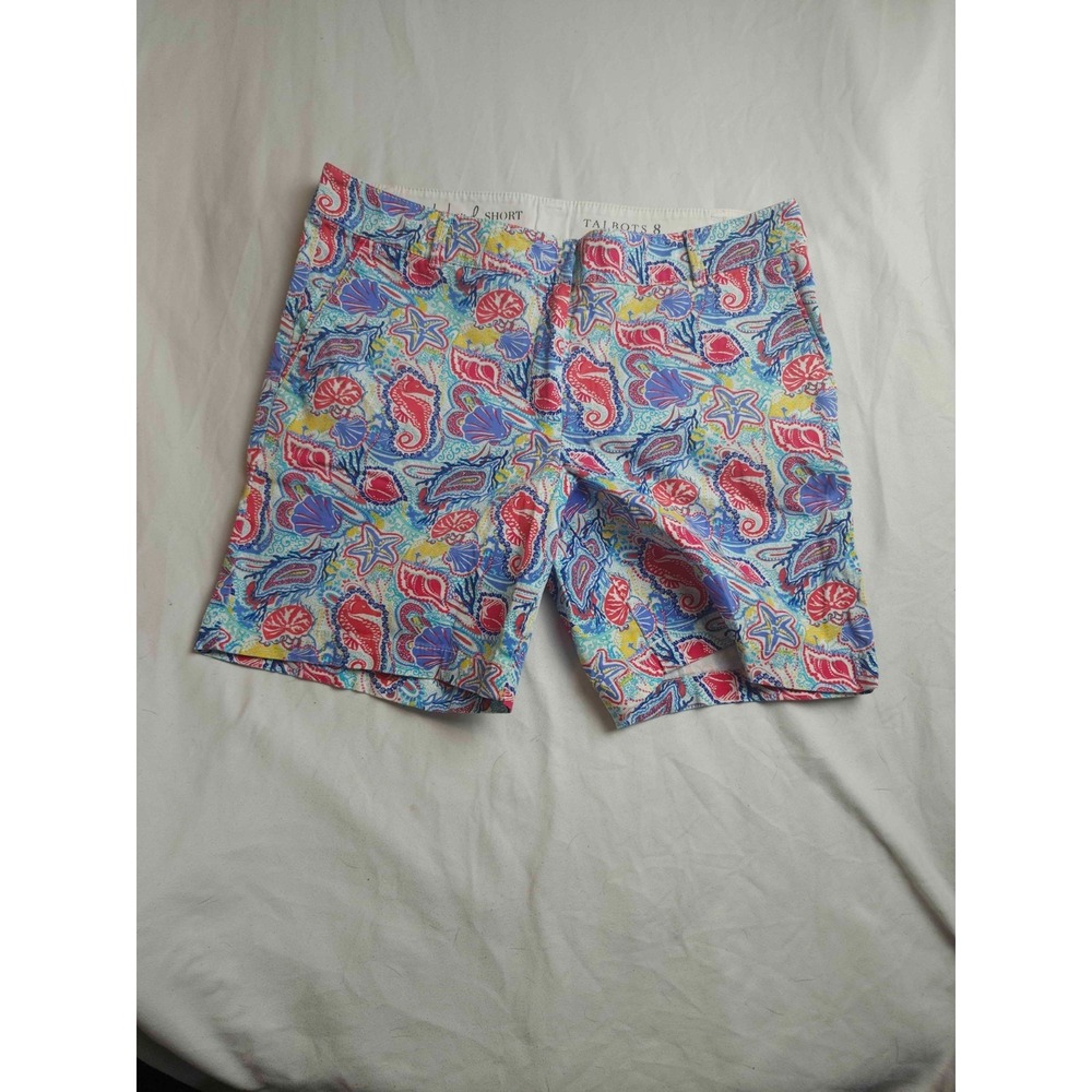 Talbots Weekend Shorts Womens Size 8 Purple Seashell Seahorse Print Chino Preppy